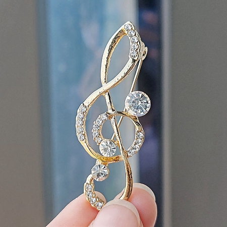 Alloy and Glass Rhinestone Musical Note Brooch PW-WG3A58A-12-1