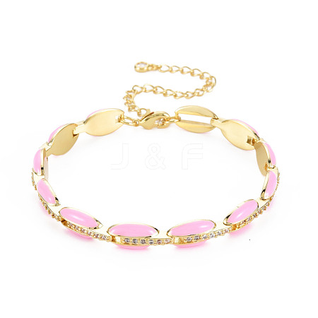 Brass Micro Pave Cubic Zirconia Link Chain Bracelet for Women BJEW-T020-05G-07-1