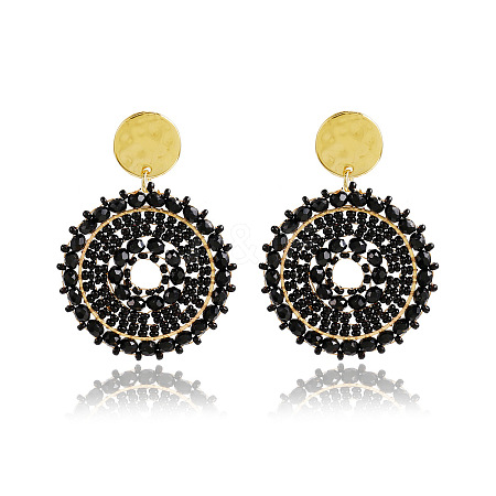 Flat Round 304 Stainless Steel Glass Seed Beads Dangle Stud Earrings FS-WG93238-02-1