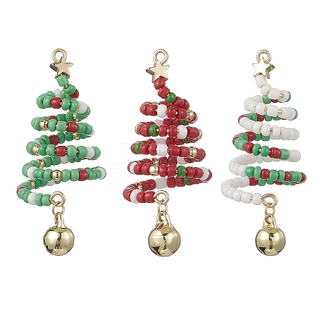 3Pcs 3 Colors Glass Seed Beaded Christmas Tree Big Pendants PALLOY-TA00330-1