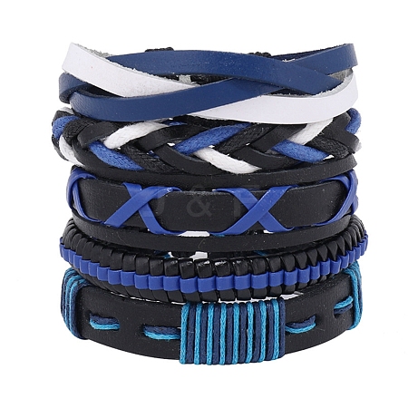 5Pcs 5 Style Adjustable Braided Imitation Leather Cord Bracelet Sets with Waxed Cord for Men BJEW-F458-01-1