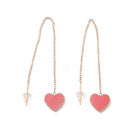 Long Chain with Enamel Heart Dangle Stud Earrings EJEW-A067-01G-B-1