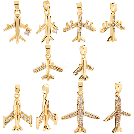 10Pcs 5 Styles Brass Micro Pave Cubic Zirconia Pendants KK-BBC0019-87-1