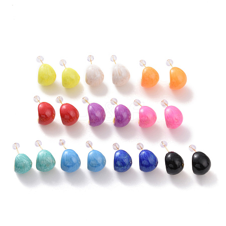 Enamel Bean Stud Earrings EJEW-F307-01G-1