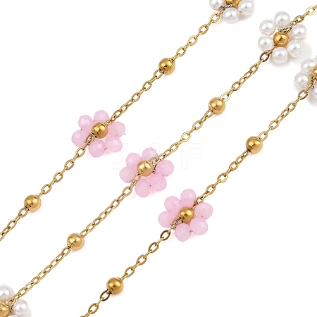 Glass & ABS Plastic Imitation Pearl Beaded Chains SA-CBAD321-02C-1