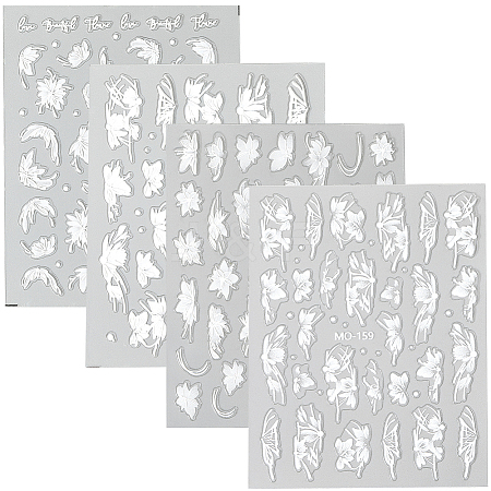 4Pcs 4 Styles Flower Pattern Self Adhesive PET Nail Art Stickers Decals MRMJ-SP0001-22-1