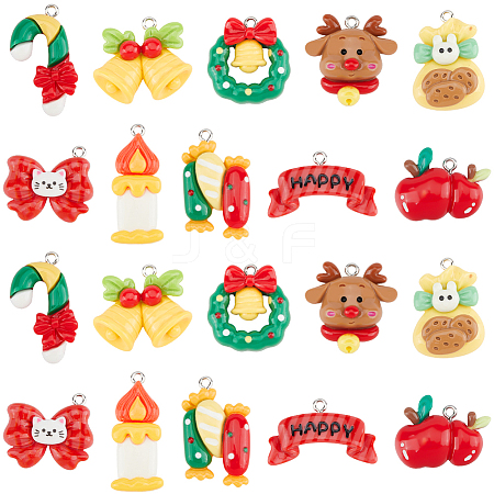 40Pcs 10 Styles Christmas Theme Plastic Pendants FIND-SC0011-40-1