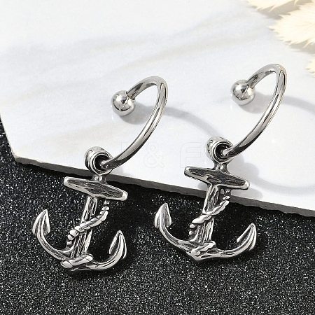 Anchor 316 Surgical Stainless Steel Dangle Half Hoop Earrings for Women EJEW-G416-43AS-1