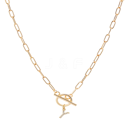 1Pc 304 Stainless Steel Chain & Brass Micro Pave Cubic Zirconia Letter Pendant Necklaces NJEW-LP0001-36Y-G-1