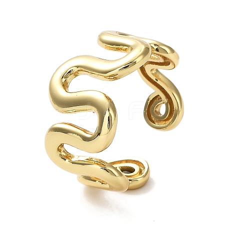 Rack Plating Brass Twist Wave Open Cuff Rings for Women RJEW-Q777-07G-1