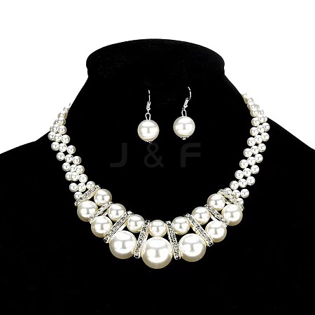 Alloy & Crystal Rhinestone & Plastic Pearl Round Beaded Necklace & Dangle Earring FS-WG9A175-01-1