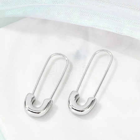 304 Stainless Steel Safety Pin Charm Huggie Hoop Earrings for Women EJEW-C096-41P-1