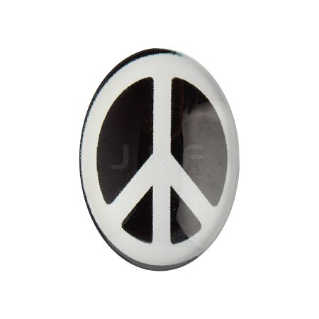 Peace Sign Theme Ornaments Decorations Glass Oval Flatback Cabochon X-GGLA-A003-30x40-JJ15-1