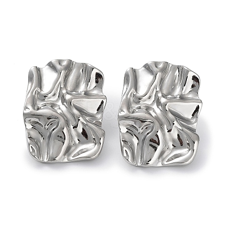 Non-Tarnish 304 Stainless Steel Textured Rectangle Ear Studs for Women EJEW-P234-14P-1