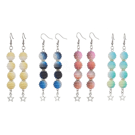 4 Pairs 4 Colors Waxberry Round Acrylic Beaded Dangle Earring Sets EJEW-JE05889-1