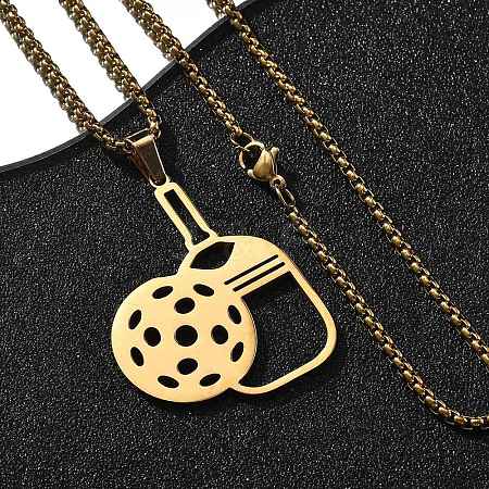 201 Stainless Steel Pickleball Paddle Pendant Box Chain Necklaces for Women Men NJEW-H050-01B-G-1