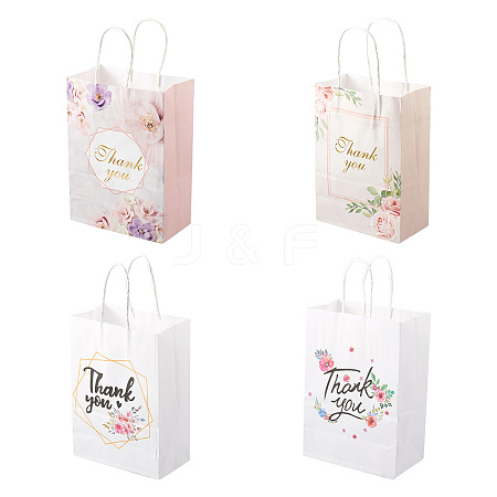 Cheriswelry 24Pcs 4 Style Rectangle with Word Thanks You Kraft Paper Bags AJEW-CW0001-04-1