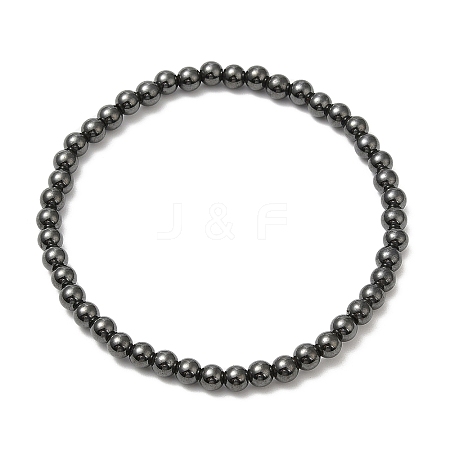 Synthetic Magnetic Hematite Round Beaded Stretch Bracelets BJEW-E080-02C-1