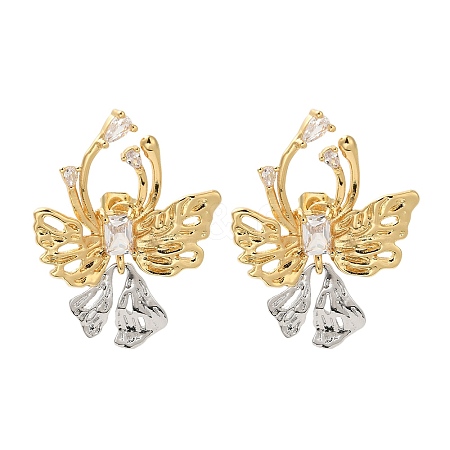 Butterfly Cubic Zirconia Stud Earrings EJEW-A113-01G-1