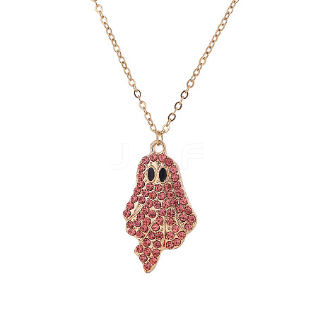 Halloween Alloy Rhinestone Enamel Ghost Pendant Necklaces for Unisex WG8A995-02-1