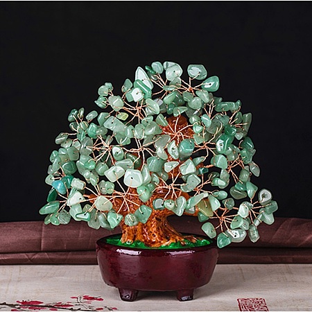 Undyed Natural Green Aventurine Chips Tree of Life Display Decorations TREE-PW0001-27B-1