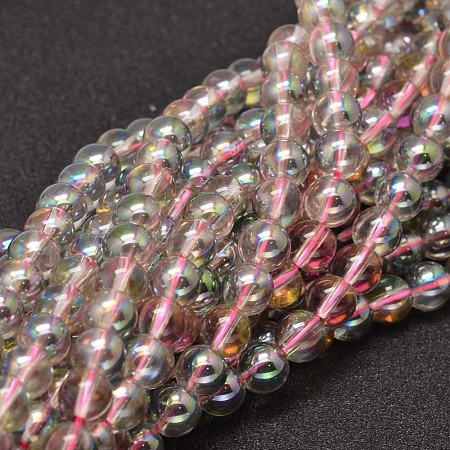 Full Rainbow Plated Round Electroplated Glass Beads Strands X-EGLA-I002-10mm-01-1