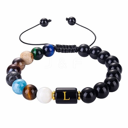 10MM Natural Black Obsidian Alphabet Beaded Braided Bracelets TO2319-12-1