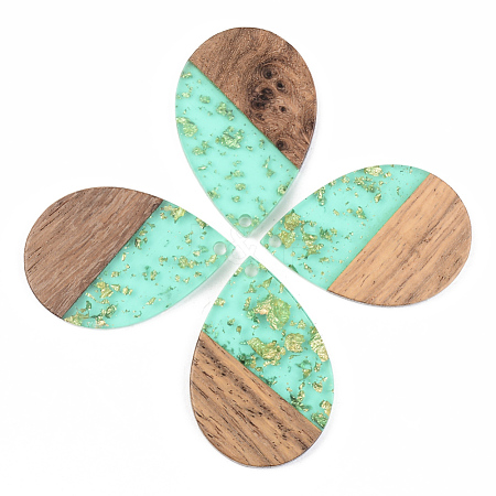 Transparent Resin & Walnut Wood Pendants X-RESI-S389-037A-B02-1