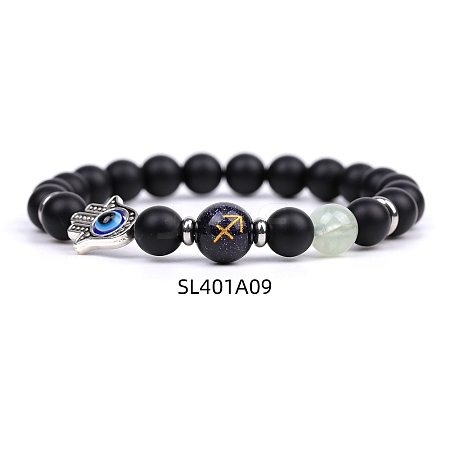 Natural Dyed & Heated Black Agate & Prehnite Stretch Bracelets PW-WG62314-09-1
