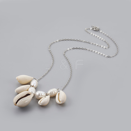Cowrie Shell Beads Pendant Necklaces NJEW-JN02285-1
