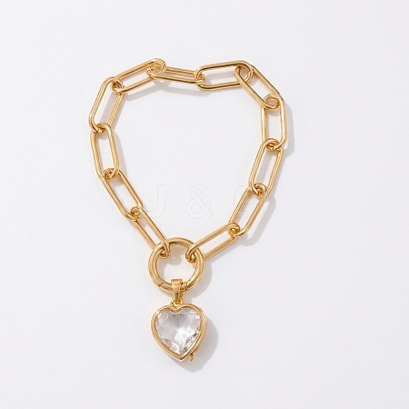 Brass Glass Locket Charm Paperclip Chain Bracelets WGA7A33-01-1