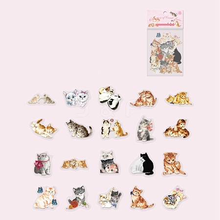 40Pcs Cute Cat PET Waterproof Self Adhesive Stickers PW-WG20115-06-1