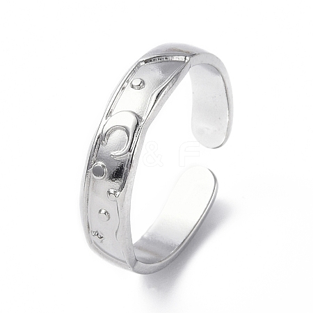 Non-Tarnish 304 Stainless Steel Crescent Moon Open Cuff Ring for Women RJEW-C046-01P-1