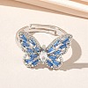 Adjustable Brass Butterfly Finger Rings with Light Blue Cubic Zirconia CU-CBA7E55-18P-02-2