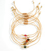 Casual Brass Bead Khaki Wax Thread Semi-Precious Natural Gemstone Bracelets Sets JA4012-5