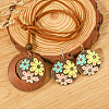 Bohemian Alloy Enamel & Wood Pendant Necklaces & Dangle Earrings Sets FS-WGC69E7-01-2