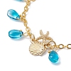 Alloy Starfish Scallop Shell Shape with Glass Teardrop Charm Bracelets BJEW-JB09983-01-3