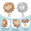 2Pcs 2 Colors Flower with Teardrop Zinc Alloy Rhinestone Brooch JEWB-GO0001-14-5