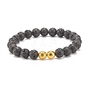 Natural Lava Rock Round Beaded Stretch Bracelet with Alloy BJEW-JB08009-1