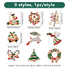 9Pcs 9 Styles Christmas Theme Rhinestone Brooch Pin JEWB-DC0001-33-2