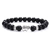 Ethnic Style Antique Silver Tone Alloy Elephant & Frosted Round Natural Obsidian Beaded Stretch Bracelets for Women Men QP2163-10-1