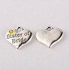 Wedding Theme Antique Silver Tone Tibetan Style Heart with Sister of Bride Rhinestone Charms TIBEP-N005-06-2
