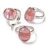 Cherry Quartz Glass Oval Adjustable Rings RJEW-K371-07S-22-1