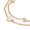Shell Heart & Rhinestone Link Double Layers Multi-strand Anklet AJEW-I064-02G-02-2