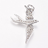 Brass Micro Pave Cubic Zirconia Bird Pendants X-ZIRC-A009-36P-2