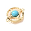 Synthetic Turquoise & Natural Shell Brass Flat Round Links Connector Charms KK-N289-16G-02-2