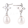 Drop Clover Natural Pearl & Shell Dangle Stud Earrings EJEW-T047-01P-3