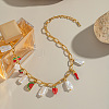 Ocean 304 Stainless Steel Enamel Red Strawberry Watermelon & Natural Freshwater Pearl Pendant Paperclip Chain Bib Necklaces for Women VT2303-3