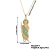 Shiny Brass Teal Cubic Zirconia Religion Saint Jude Pendant Necklaces for Christmas and Birthday Parties PX0651-4-1