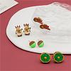 4 Pairs Snowman & Christmas Hat & Wreath Printed Wood Stud Earrings EJEW-OY001-06-4